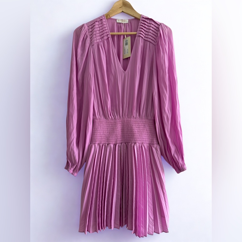 Ramy Brook Vibrant Pink Long Sleeve Pleated Dress